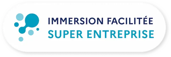 Logo badge reading 'Immersion Facilitée Super Entreprise' with a blue bubble graphic on the left.